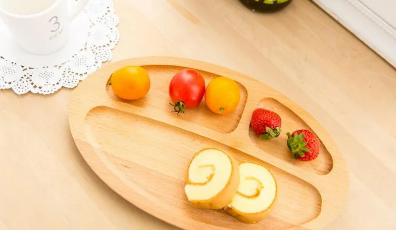 

Beech elliptic grid fruit tray solid wood breakfast snack plate wooden snack tray