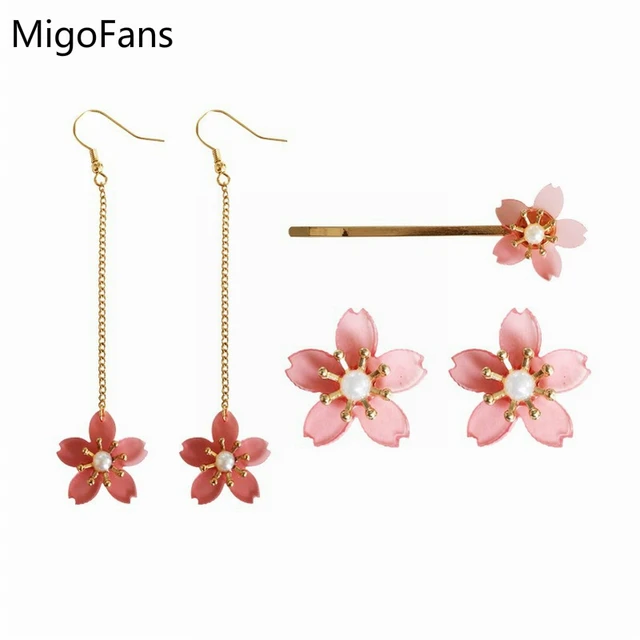 Acrylic Pink Peach Blossoms Lovely Flower Simulated Pearl Stud Acrylic Pink Peach Blossoms Lovely Flower Simulated Pearl Stud Earrings For S Cute Sakura Cherry Blossom