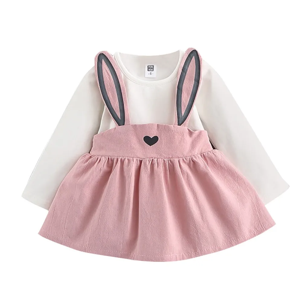 0-3 лет Осенняя мода для маленьких девочек милый кролик повязку костюм мини-платье sep26 - Цвет: pink