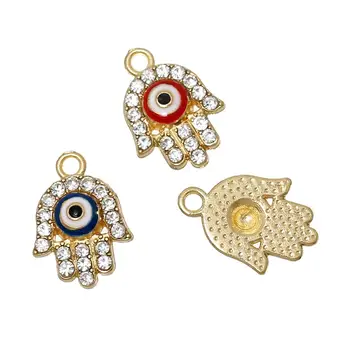 

DoreenBeads Charm Pendants Hamsa Symbol Hand Gold color At Random eye of Evil Clear Rhinestone Enamel 17mm x 12mm ,10 PCs