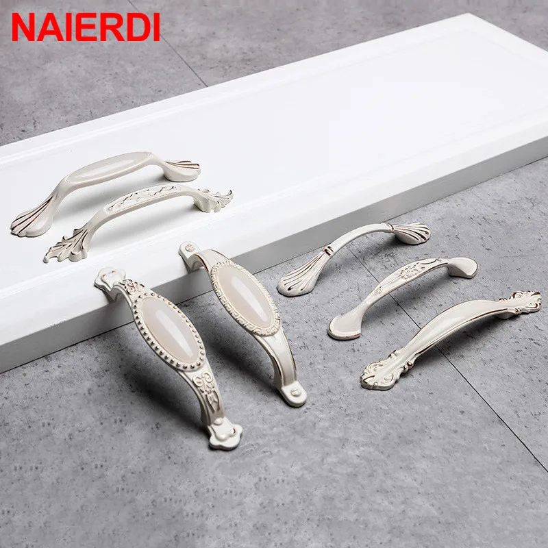 NAIERDI العاج الأبيض السيراميك الأوروبية مقابض للخزانة باب من سبائك الألومنيوم المطبخ المقابض مجلس الوزراء التأثيرات مقابض أدراج مقبض