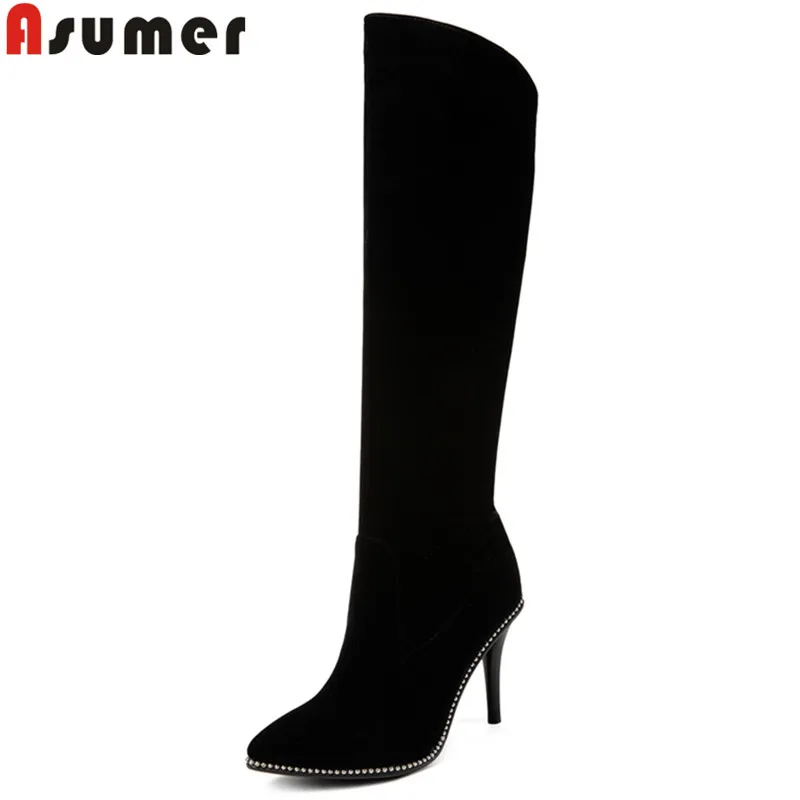 Pointu Élégantes Stiletto Dames De Grande Haut Femmes Haute Bottes Hiver Mode Noir Bout Automne Taille Asumer Genou Talons Hp8ZB8