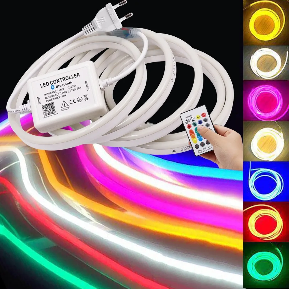 110V 220V RGB Светодиодный светлая неоновая вывеска SMD5050 гибкий светодиодный неон лента Водонепроницаемый Неон Светодиодная лента с 750W Bluetooth управлением