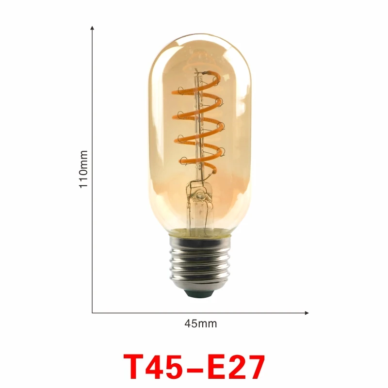 Светодиодный светильник с регулируемой яркостью и спиральной нитью 4 Вт 2200 к T45 A60 ST64 G80 G95 G125 Ретро Винтажные лампы декоративный светильник ing Edison - Испускаемый цвет: T45 E27