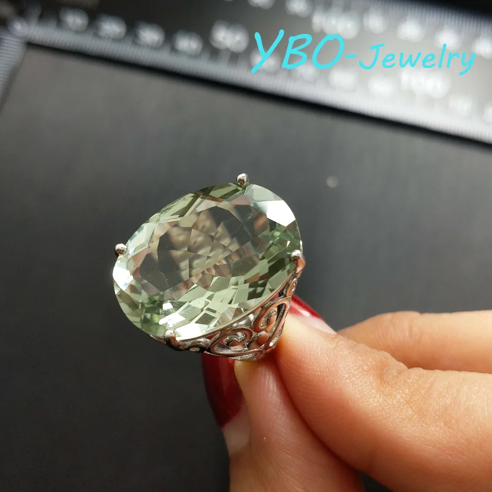 YBO, новое серебряное большое каменное кольцо для женщин модные ювелирные изделия горячий зеленый кварц аметистовое кольцо в 925 стерлингового серебра установка