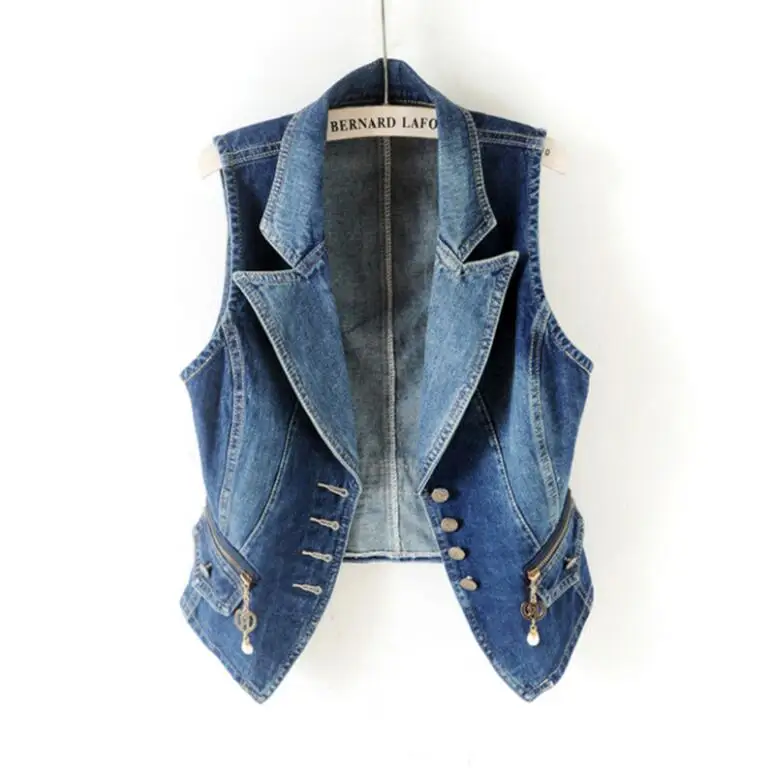 2018 sprinng Women Denim Vest Fashion Zipper Denim Vests Female Slim