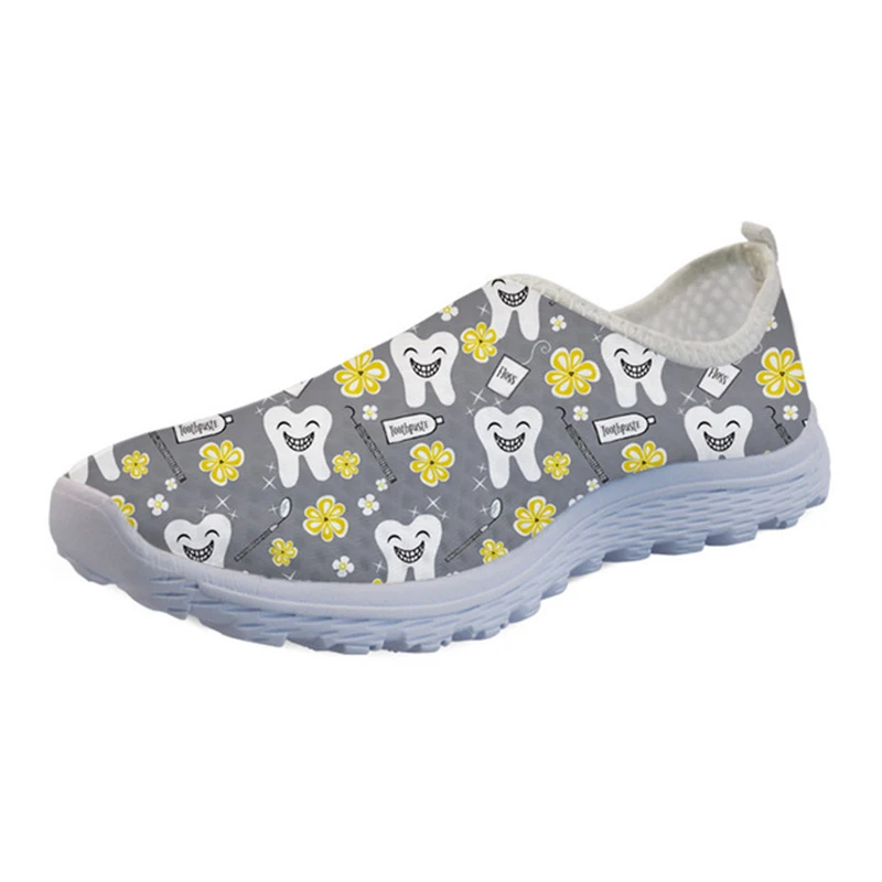 

THIKIN Women Cute Cartoon Teeth Dentist Pattern Light Comfortable Mesh Flats Shoes for Ladies Cute Nurse Pattern Women Shoes