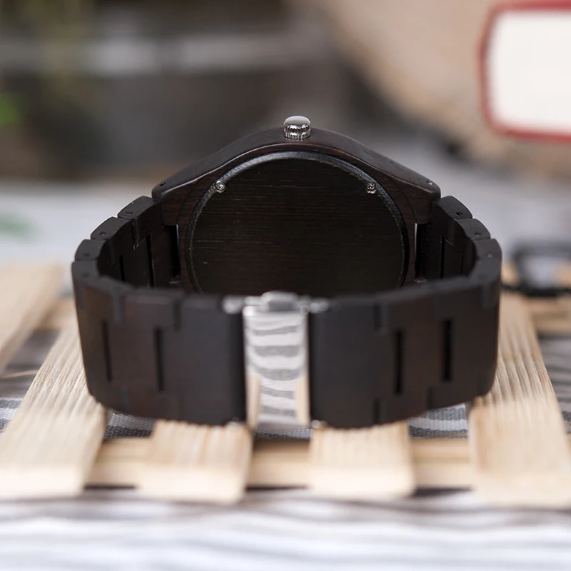 BOBO BIRD Watch Men Relogio Masculino Ebony Wooden Wood WristWatch Causal Quartz reloj hombre in Gift Box Custom logo