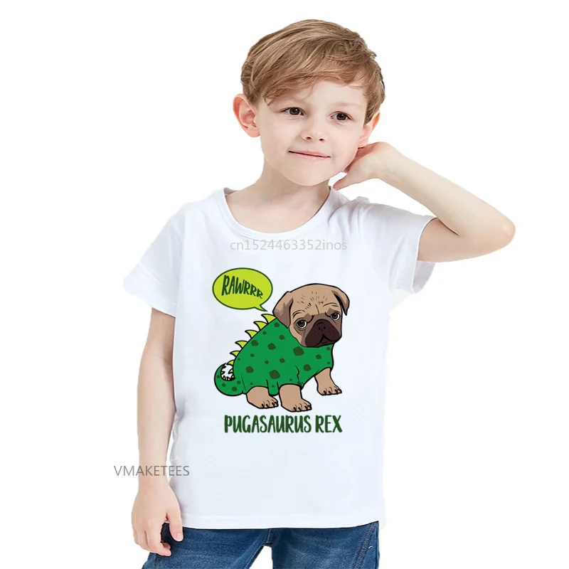 Футболки для девочек и мальчиков Детский костюм Pugasaurus Rex с милым Мопсом