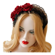 Готический стиль слуга девушка ювелирные изделия красная повязка на голову с розой лента для волос фестиваль рождественские украшения(красный/розовый