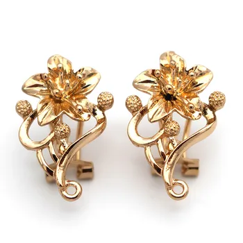 

Dubai Gold Earrings Post with Hanger Loop Connector Filigree Flower Findings DIY Metal Chile Women Clip Wedding Earrings Jewelry