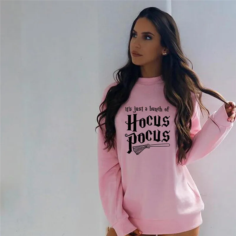 

It's Just A Bunch of Hocus Pocus Sweatshirt Women Halloween Hoodie Long Sleeve Cotton Winter Women Amuk Harry Style Pullover