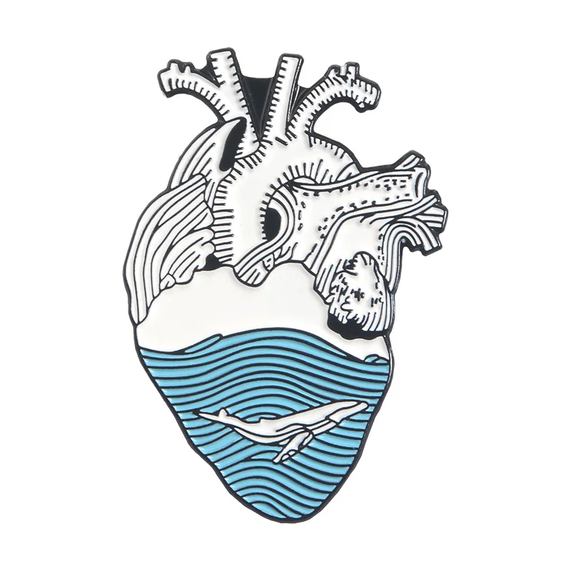 Новинка, морская брошь в форме сердца, медицинская анатомия, синее море, сердце, неврология, булавки для доктора и медсестры, нагрудные булавки, сумки, значок, подарки - Окраска металла: 2