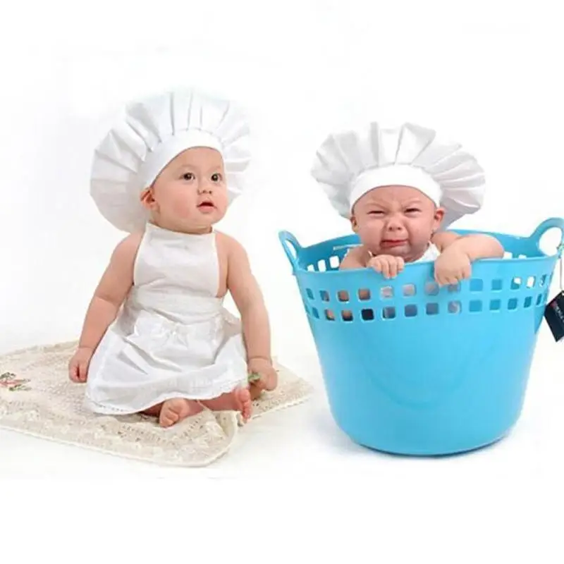 

2018 New Funny Newborn Infant Chef White Cook Costume Baby Photos Photography Prop 0~12 M Cotton Blended Hat Apron