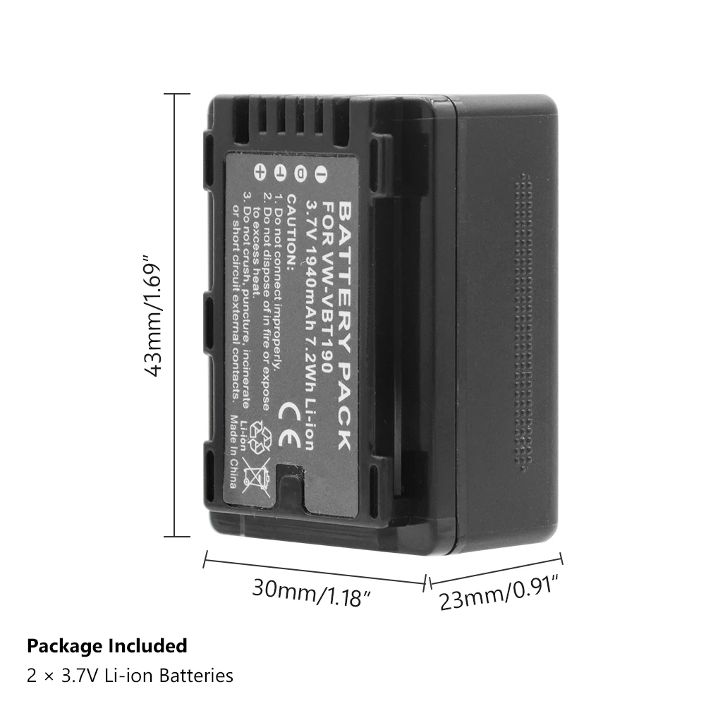 1/2 штук VW-VBT19 1940 мА/ч, 3,7 в Li-Ion Камера Батарея VWVBT190 VW VBT190 для цифрового фотоаппарата Panasonic HC-W570 HC-W580 HC-W850 HC-W580K HC-W858
