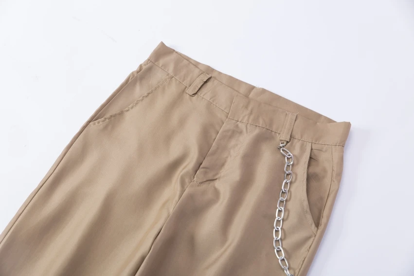 Качественные улучшенные штаны-шаровары из хлопчатобумажной ткани для женщин, свободные длинные штаны с карманами-цепочками, женские брюки, брюки цвета хаки, B80992