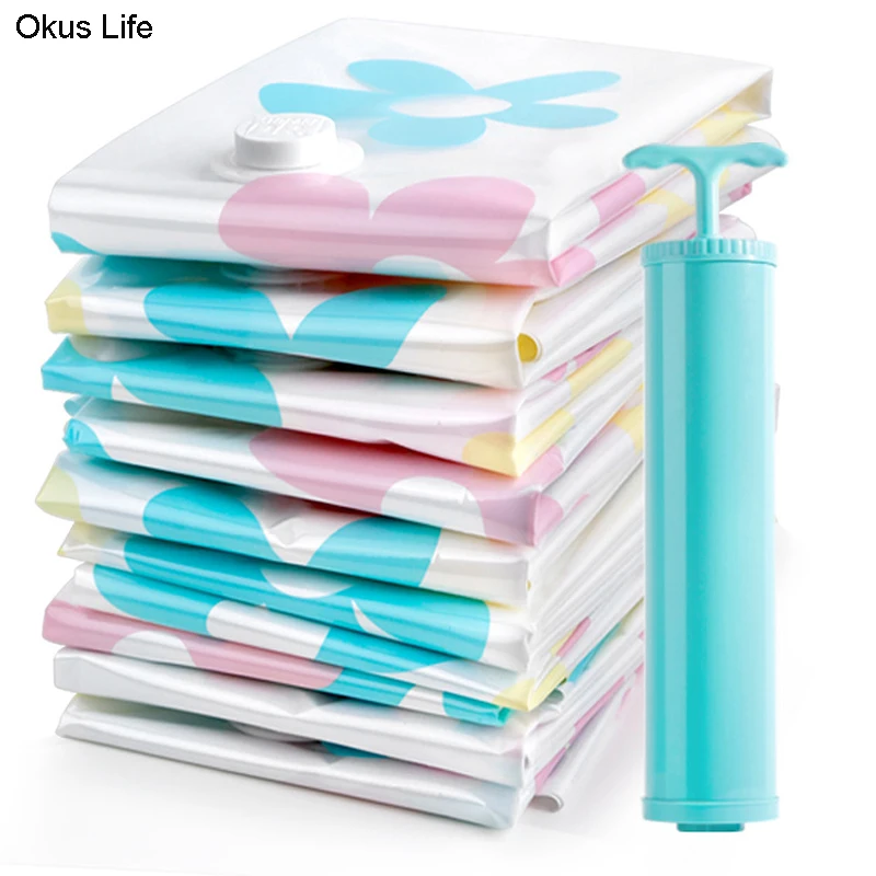 

Large Capacity 11pcs/set Thickened Vacuum Compressed Storage Bag Hand Pump Reusable Blanket Clothes Quilt Storage Bag Organizer