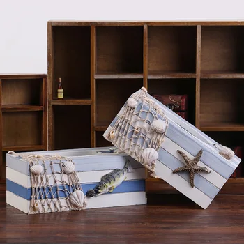 

Creative Mediterranean Wood Tissue Box Ornaments Retro Pull Type Tissue Rack Holder Miniature Space Organizer Gifts Home Decor