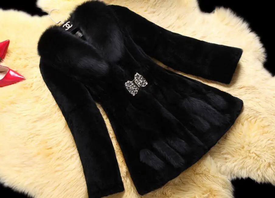 Magnifique Femmes Chaud light Longues Vêtements Red De wine Tan D'hiver Hiver Manteaux black Manches Faux White Épais Fourrure rvrHE6Uq