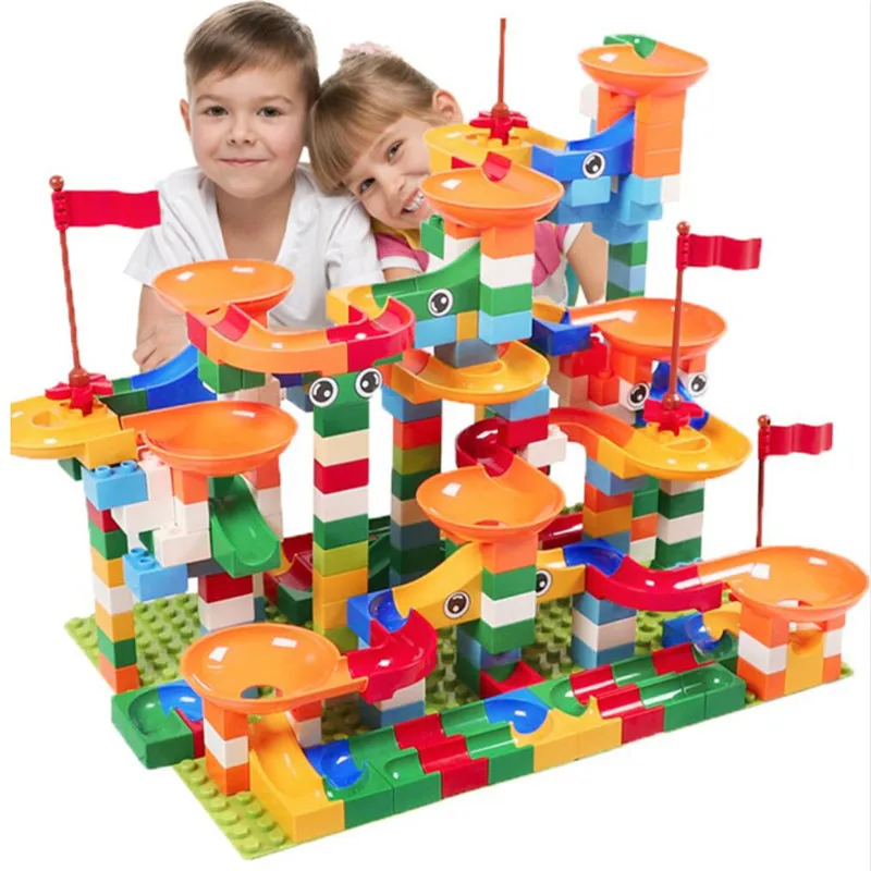 

74-296 PCS Marble Race Run Maze Ball Track Building Blocks ABS Funnel Slide Assemble Bricks Blocks