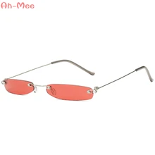 Винтажные женские солнцезащитные очки, маленькие узкие солнцезащитные очки, Ретро стиль, прямоугольные солнцезащитные очки, фирменный дизайн, женские очки без оправы, женские очки