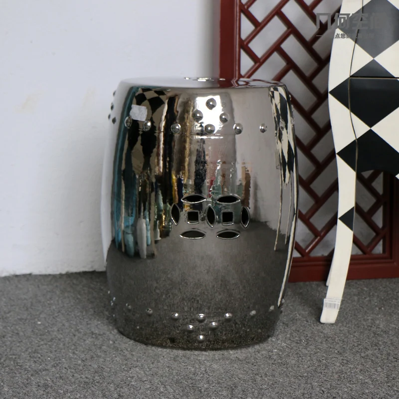 Jingdezhen high temperature fired silver glazed porcelain ceramic garden drum stools high temperature fired heavyweight white glazed ceramic garden stools