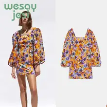 Women retro Chic floral print square collar mini dress 2019 long sleeve back zipper fly design female fashion A line dresses fashion round collar long sleeves floral print women s mini dress