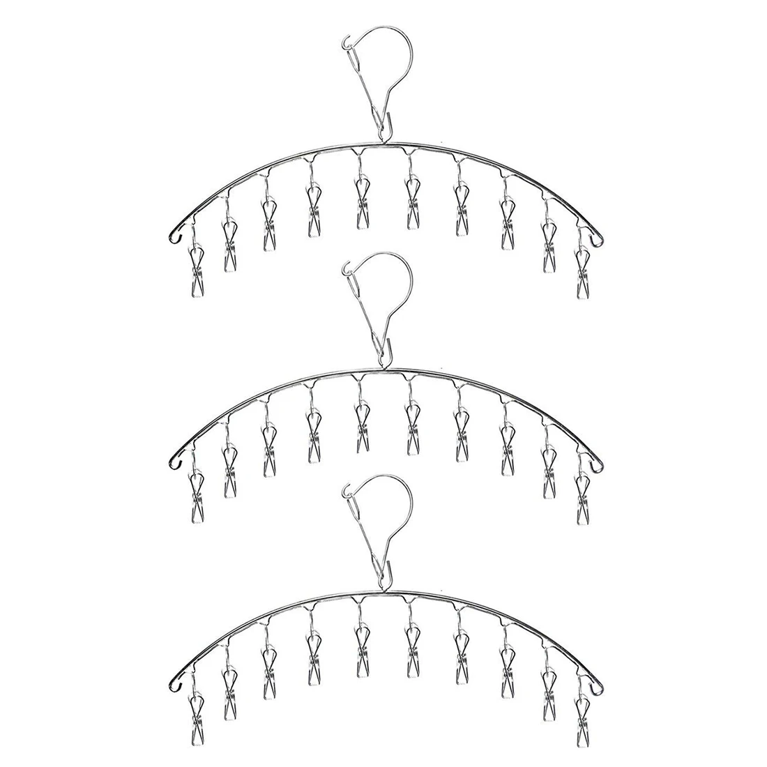 

3 Pack Stainless Steel Laundry Drying Rack Clothes Hanger with 10 Clips For Drying Socks,Drying Towels,Diapers,Bras,Baby Cloth