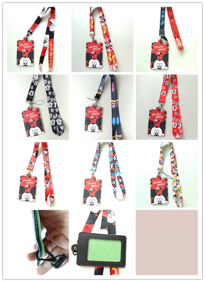 

1pcs cartoon new mickey PU soft Card Holder Identity Badge with Lanyard Neck Strap Card Bus ID Holders With Key Chain