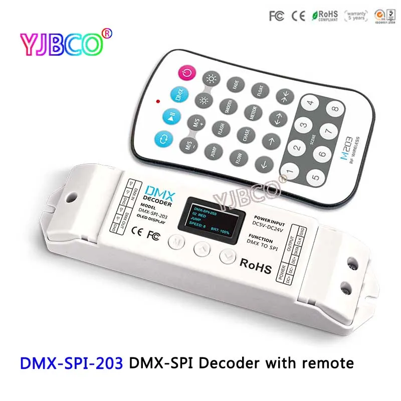 

DMX-SPI-203;DMX to SPI(TTL) signal Controller Decoder 1024 Pixels for LPD6803/WS2811/WS2812B/LPD6803 LED Strip Light with remote