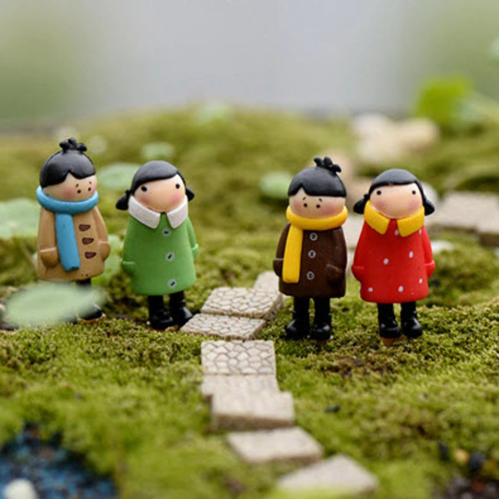 1 Set 4 Depressed Girls Miniature Bonsai DIY Craft Terrarium Figurine Resin Landscape Decor