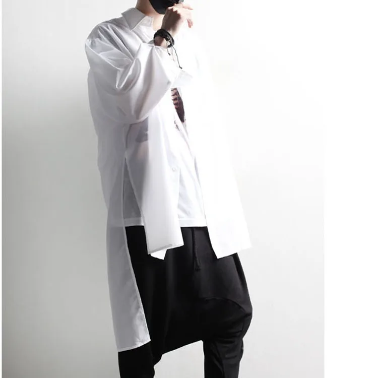 S-6XL 2018 New men's clothing Hair Stylist GD Original Fashion Side Slit Medium long Shirt Coat Plus Size costumes | Мужская одежда