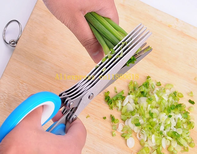 

Free Shipping 5 Layers Multi-functional Stainless Steel Kitchen Knives Scissors Sushi Shredded Scallion Cut