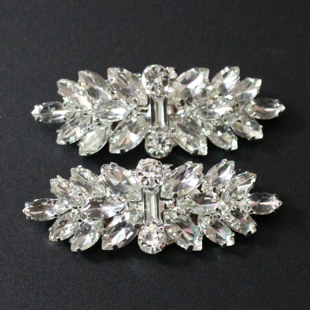 1 Pair Crystal Silver Color Rhinestone Clips Accessories