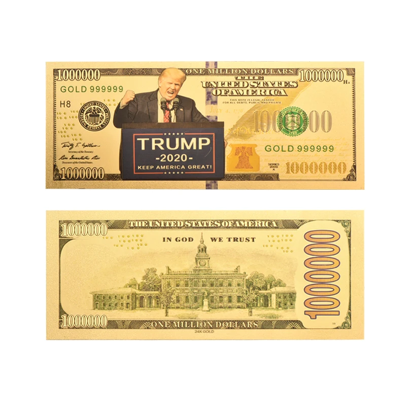 

WR Gold Banknote US President Donald Trump 2020 Campaign Colorful Gold Plated Fake Money 1 Million Collection Business Gifts