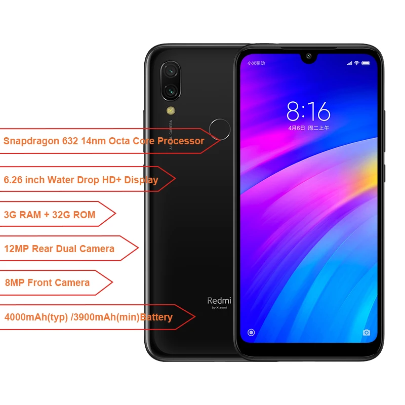 Оригинальный Xiaomi Redmi 7 3 Гб ОЗУ 32 ПЗУ мобильный телефон Восьмиядерный процессор