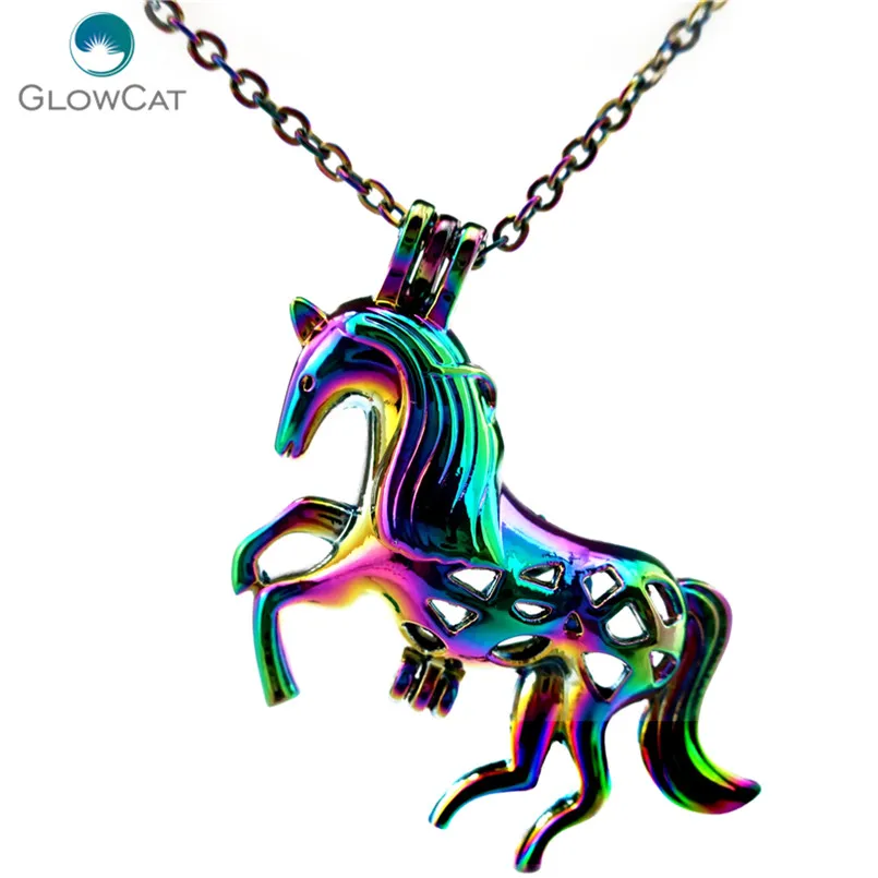 

C179 COLORS Horse Pearl Cage - Horse Locket Necklace Aroma Essential Oil Diffuser Locket Necklace