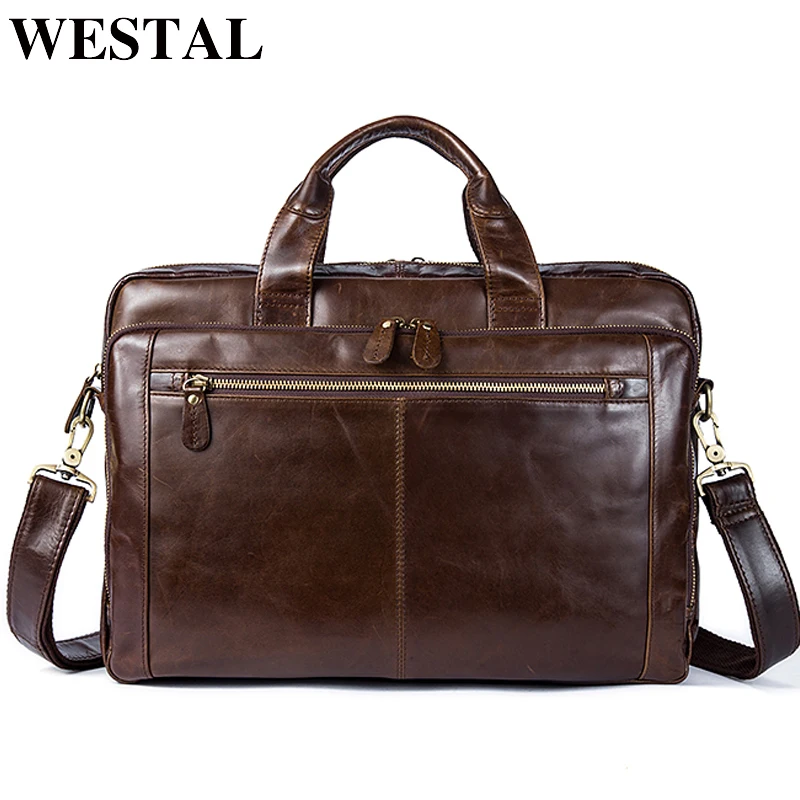 

WESTAL Genuine Leather Briefcase Men Bag Business Handbag Male messenger bag men leather Shoulder Bags Laptop Briefcase Tote
