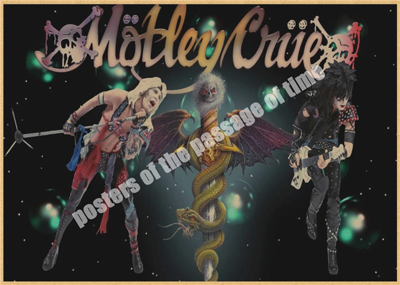 Motley Crue винтажная Ретро рок-группа музыкальная гитара матовая крафт-бумага античный плакат Настенная Наклейка домашний декор - Цвет: Темно-серый