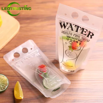 

Leotrusting 50pcs 300-500ml Handle Plastic Beverage Bag Matte Juice Milk Coffee Drinking Zip Bag Party Wedding Beverage Bages
