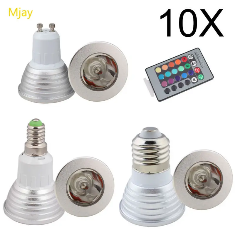 

10xRGB LED Lamp 3W E27 GU10 E24 E27 LED Bulb Light 85-265V RGB Spotlight High Power 16 Color IR Remote Controller Bulbs For Home