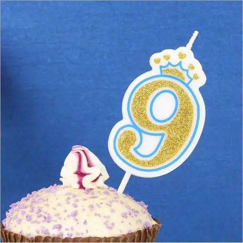 1 шт. Сверкающие Золотые розовые/голубые короны, свечи на день рождения для детей, для девочек и мальчиков, на день рождения, свечи для торта, украшения(0-9 - Цвет: Crown blue 9