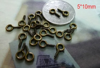 

Free Shipping -100 gram (around 600 pcs) Antique Bronze Screw Eye 5*10mm,Metal Screw Eye Pin Connecotors,5mm Loop