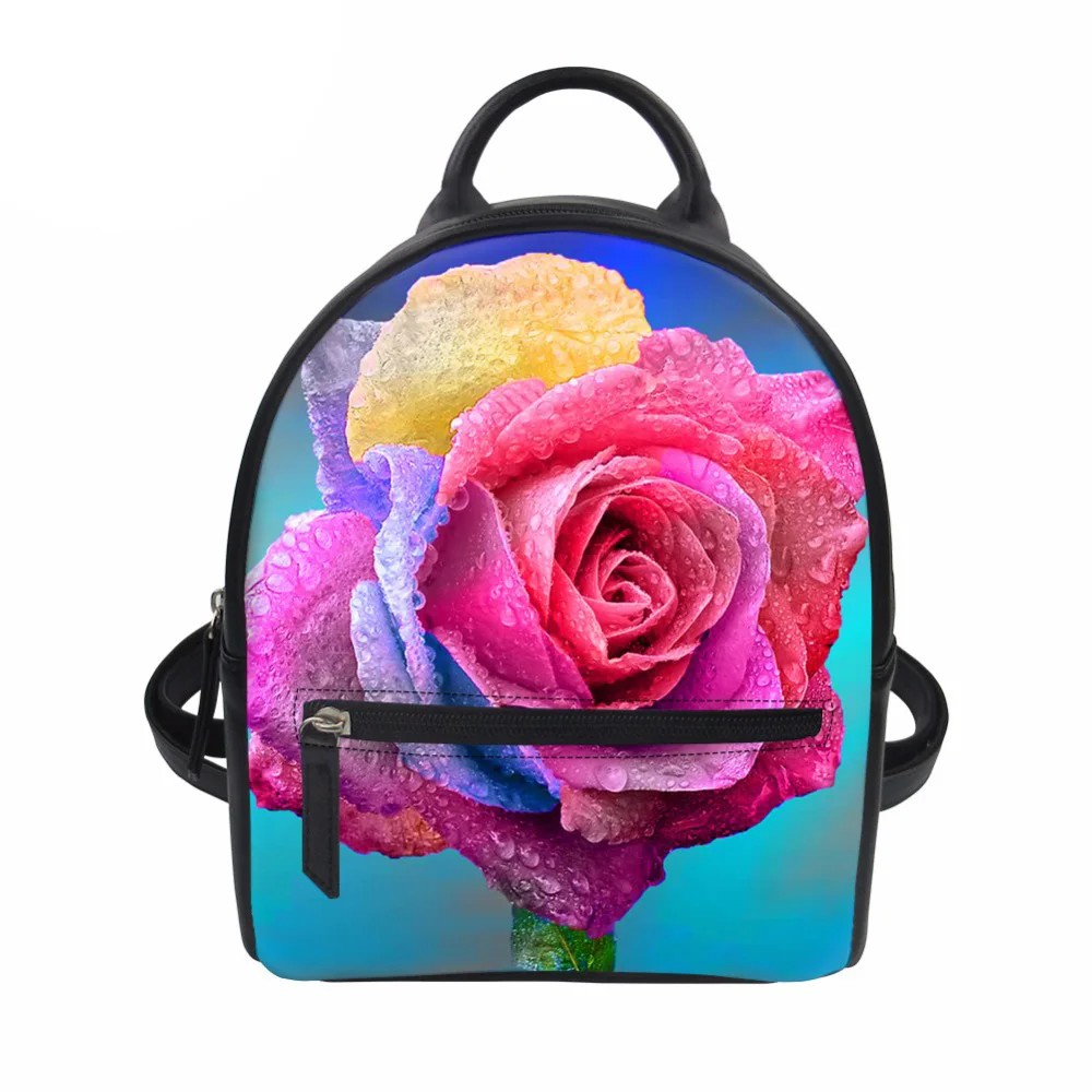 Customized PU Backpack Women Girl Beautiful Flower Printed ...