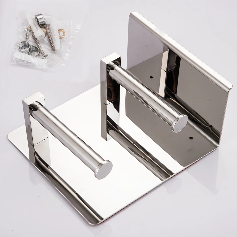 05Stainless Steel Double Vertical Roll Toilet Paper Holders Cosmetic Shelves Shampoo Towel Rack Tissue Holder Mci4