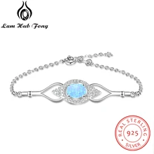 Очаровательный 925 пробы Серебряный браслет-цепочка форма глаз овальный создан синий опал ювелирный женский браслет подарок для женщин(Lam Hub Fong