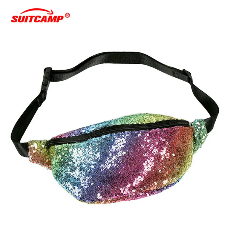 

Running Waist Bag Waterproof Colorful Sequins Girls Fanny Packs Hip Belt Bags Money Travelling Mountaineering Mobile Phone Bag