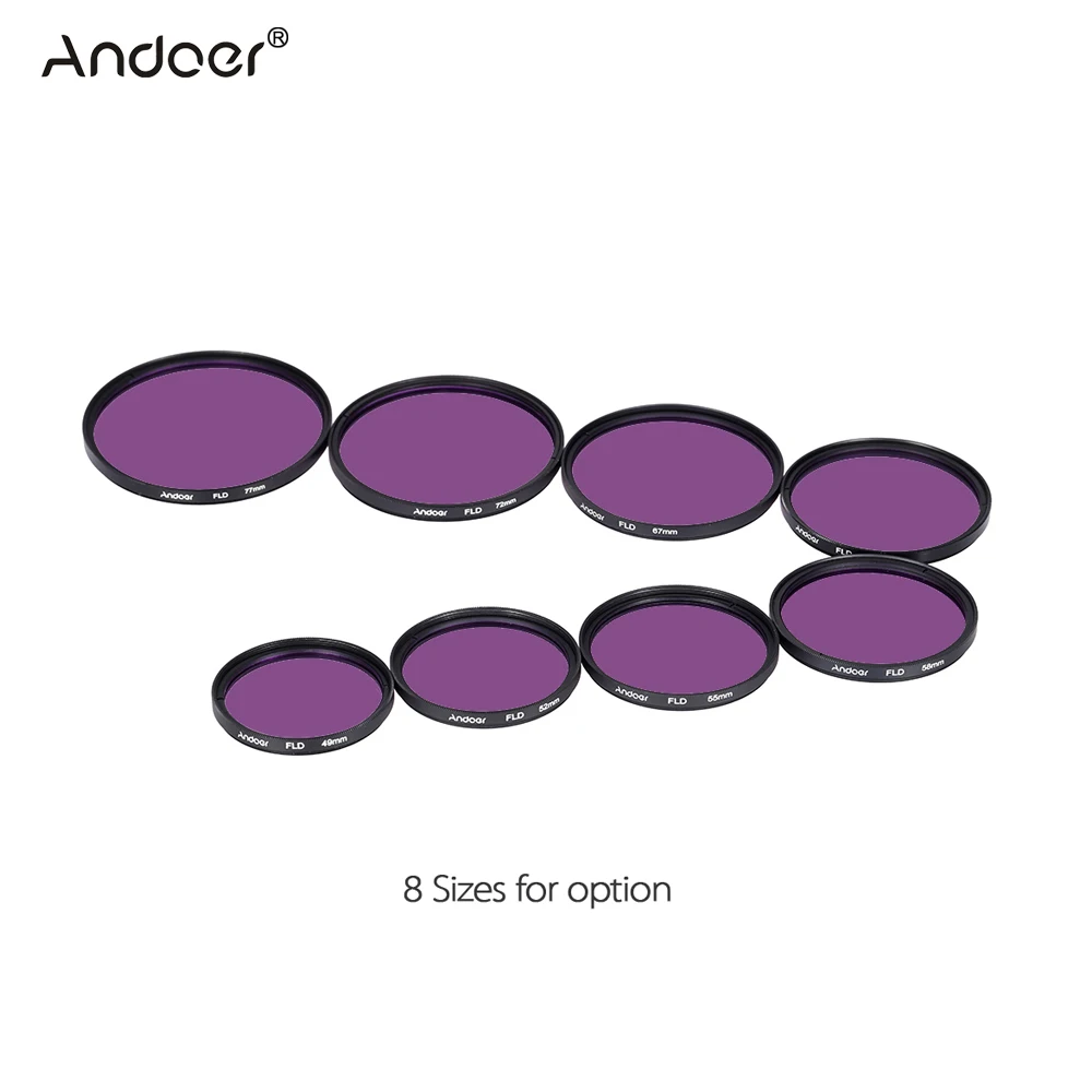 Andoer 49-77 мм Комплект фильтров для объектива UV+ CPL+ FLD+ ND(ND2 ND4 ND8) с сумкой для переноски/крышка объектива/держатель крышки объектива/тюльпан и резиновые бленды для объектива