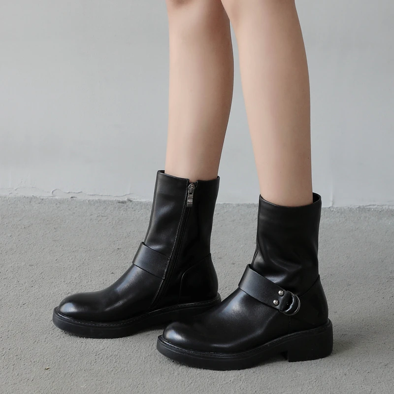 

Karinluna brand new dropship genuine leather comfort low Heels riding Boots Women's Shoes street style leisure Woman Boots