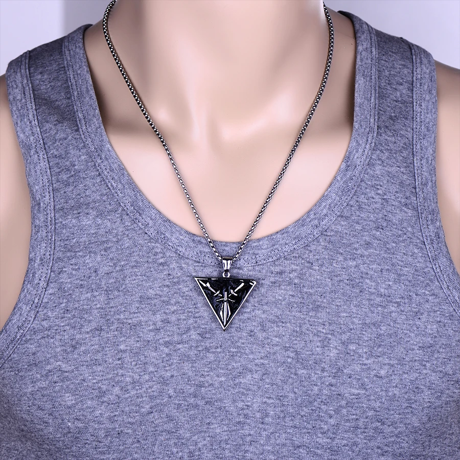 HOBBORN Vintage Men Trinity Force Pendant Necklaces Legend of League LOL Game Props Sword Shield Pendants Mens Necklace Jewelry